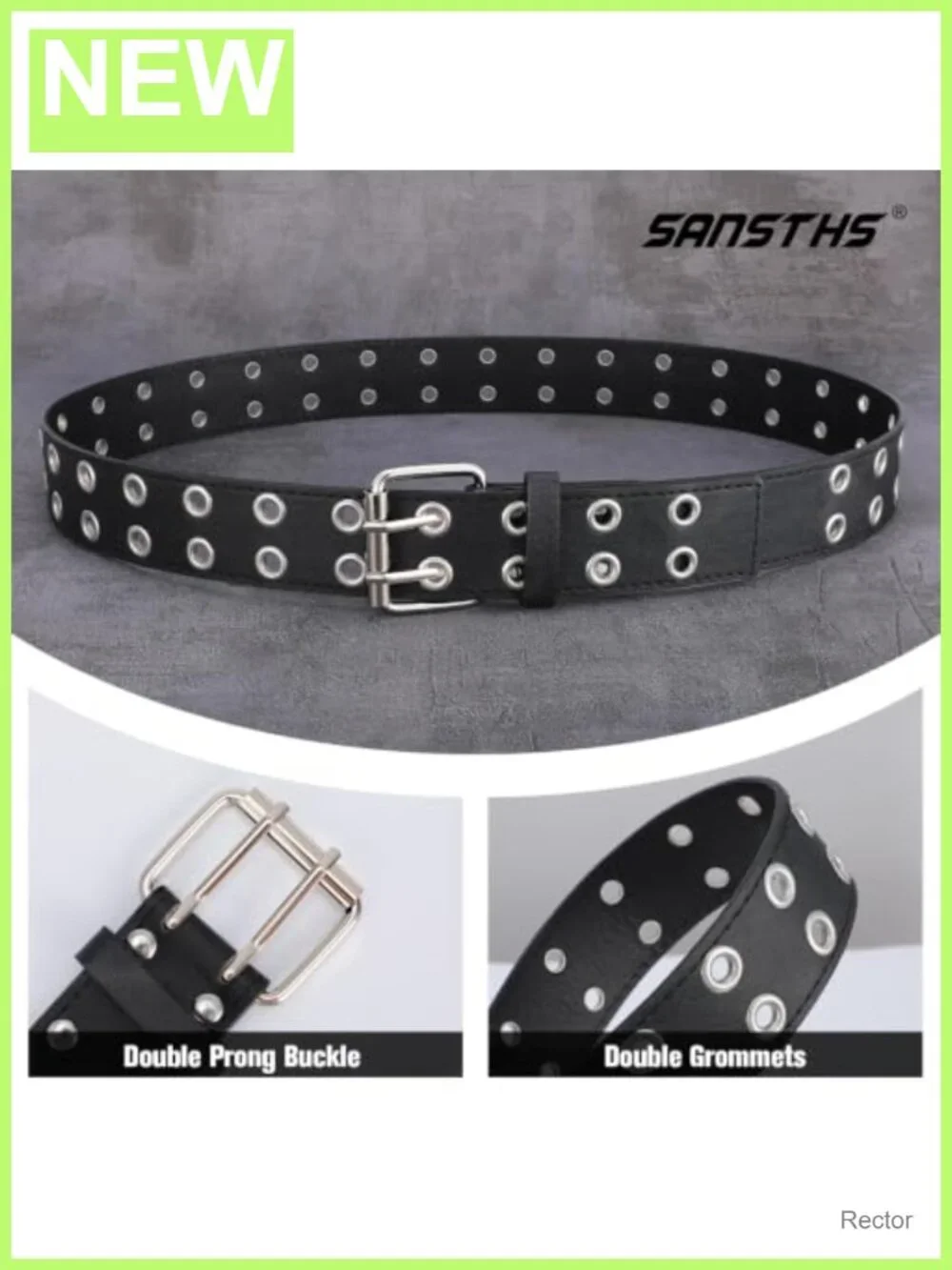 Punk Studded Double Grommet Faux Leather Belt Adjustable